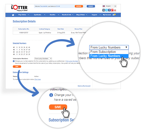 Steps how to set lucky numbers from subscriptions